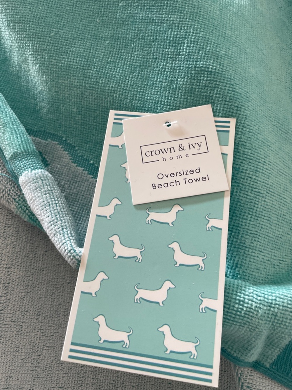 Dachshund Beach Towel in Aqua and White - Picture 3 of 5